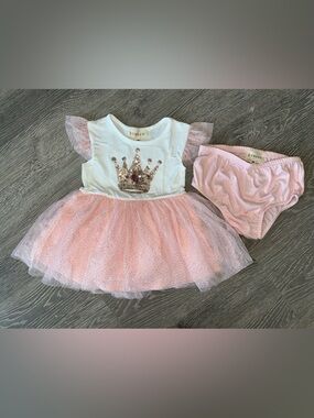 Btween Girls Queen Princess Tutu Dress White Pink Sequin Gold Crown 18mo